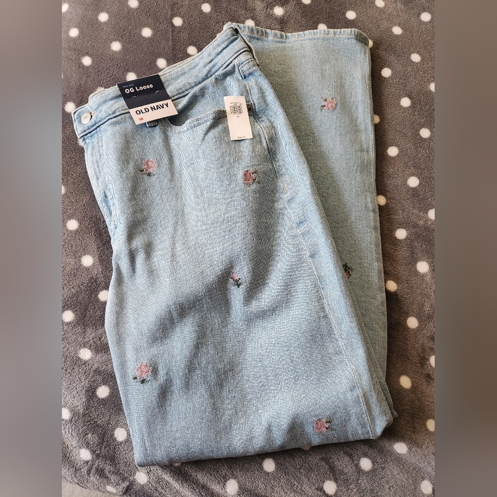 Women's Old Navy Floral Embroidered Og Loose Jeans Sz 18
